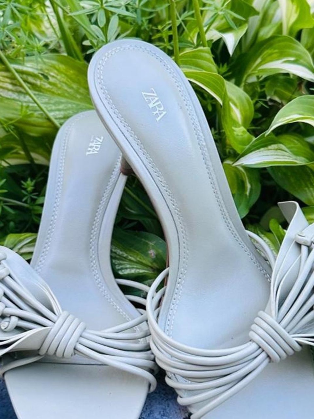 ZARA pastel green Knot Strappy Mule Heels